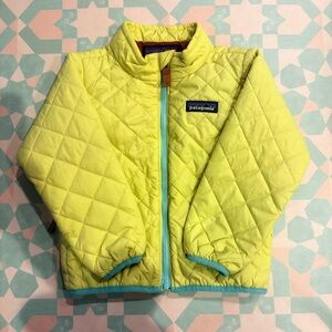 NWOT Patagonia Yellow Quilted Kids Jacket with Aqua Zipper Trim